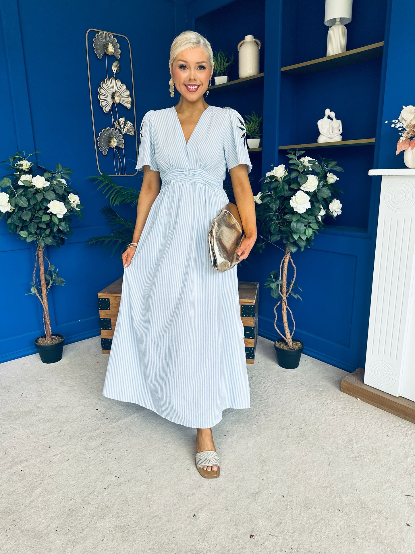 Lorna Embellished Sleeve Maxi Dress Blue
