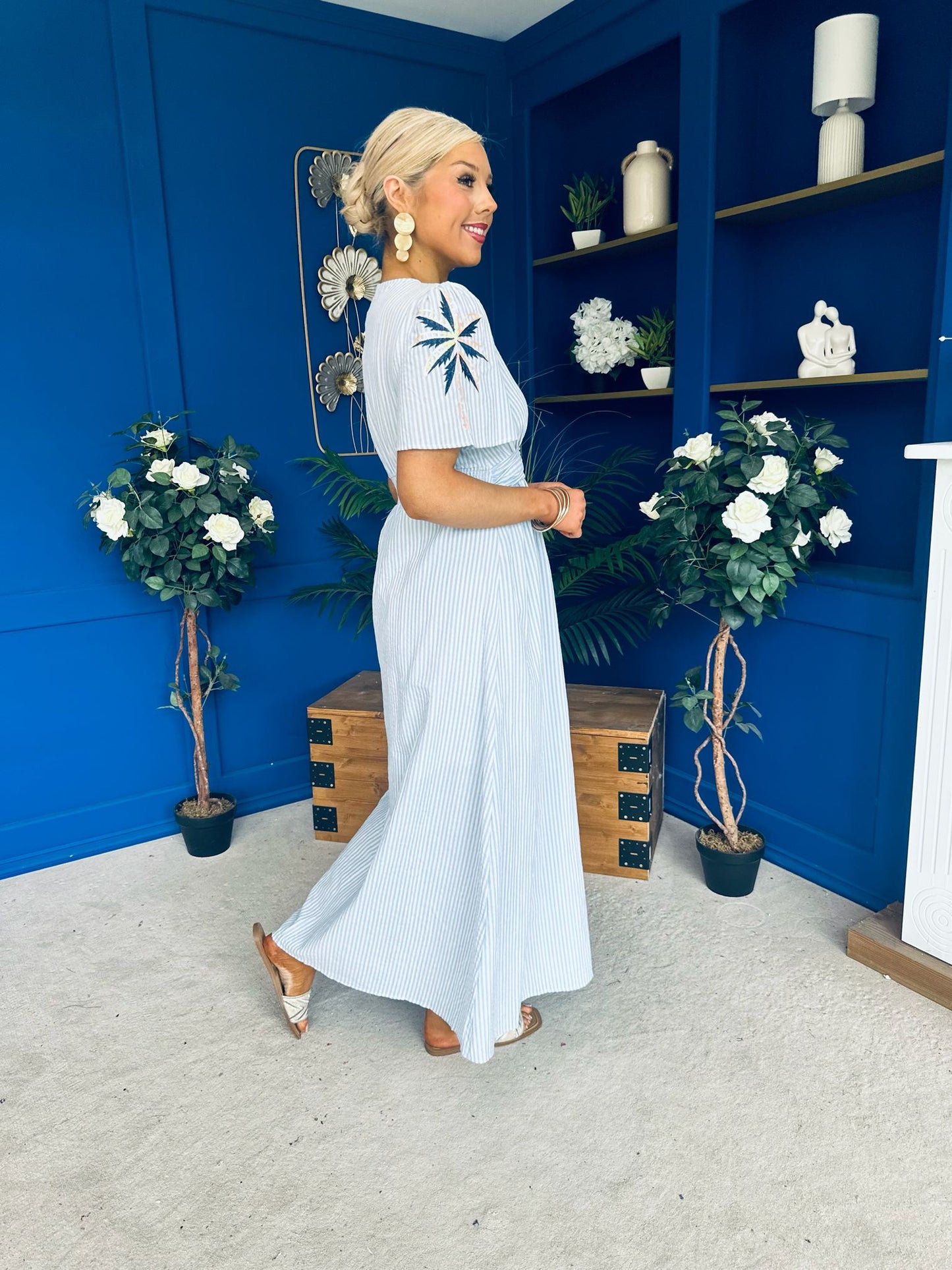 Lorna Embellished Sleeve Maxi Dress Blue
