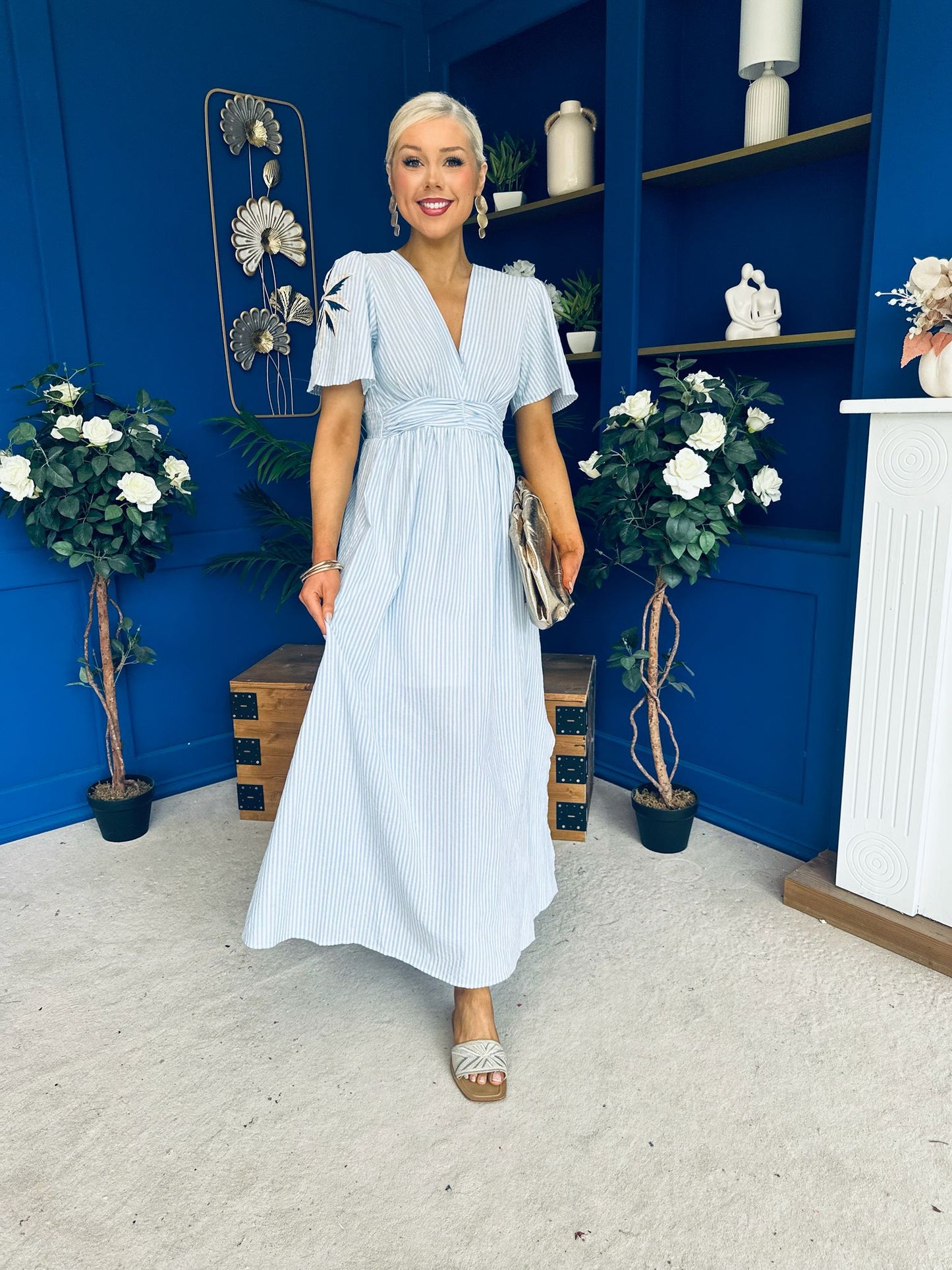 Lorna Embellished Sleeve Maxi Dress Blue