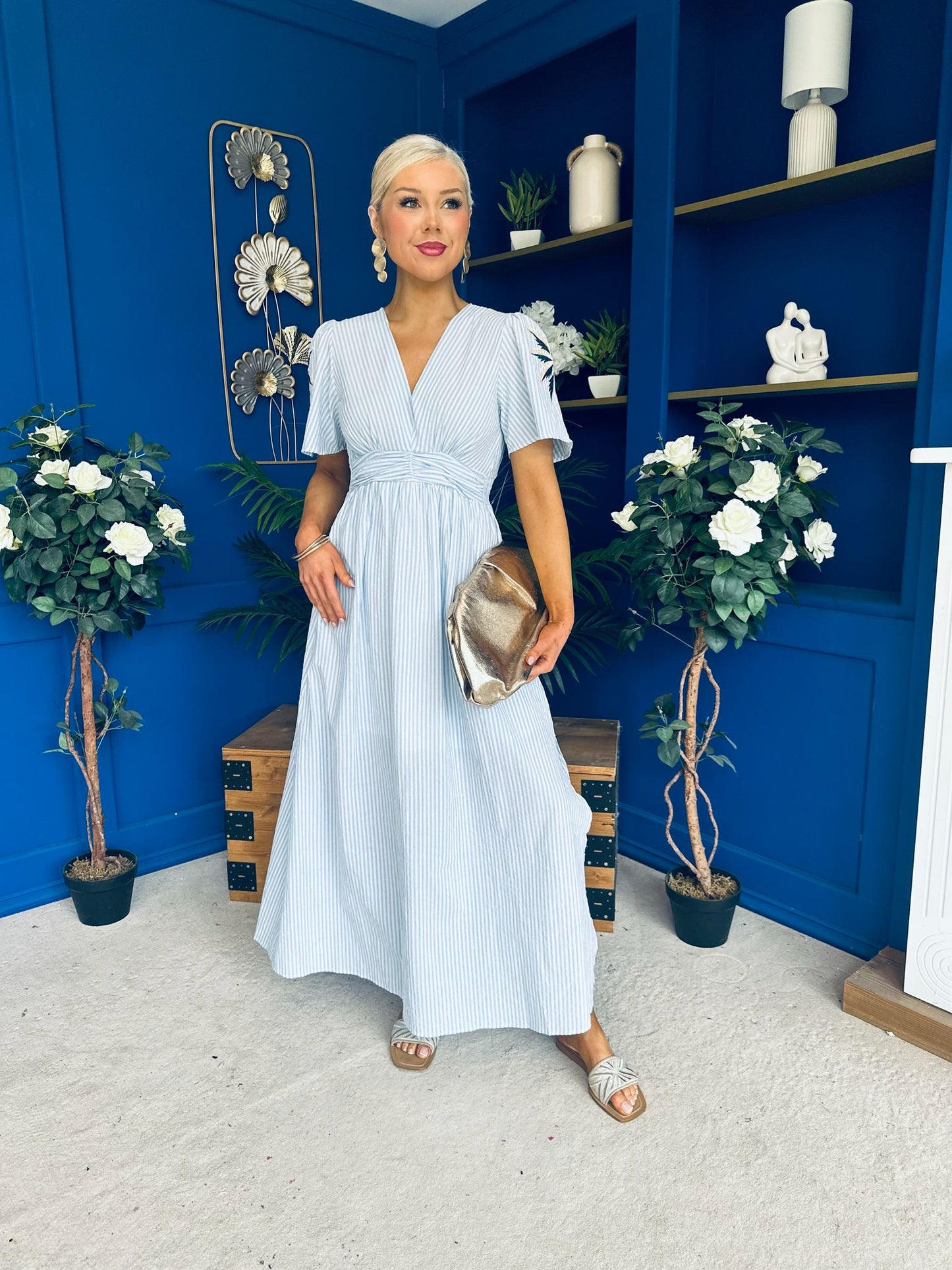 Lorna Embellished Sleeve Maxi Dress Blue
