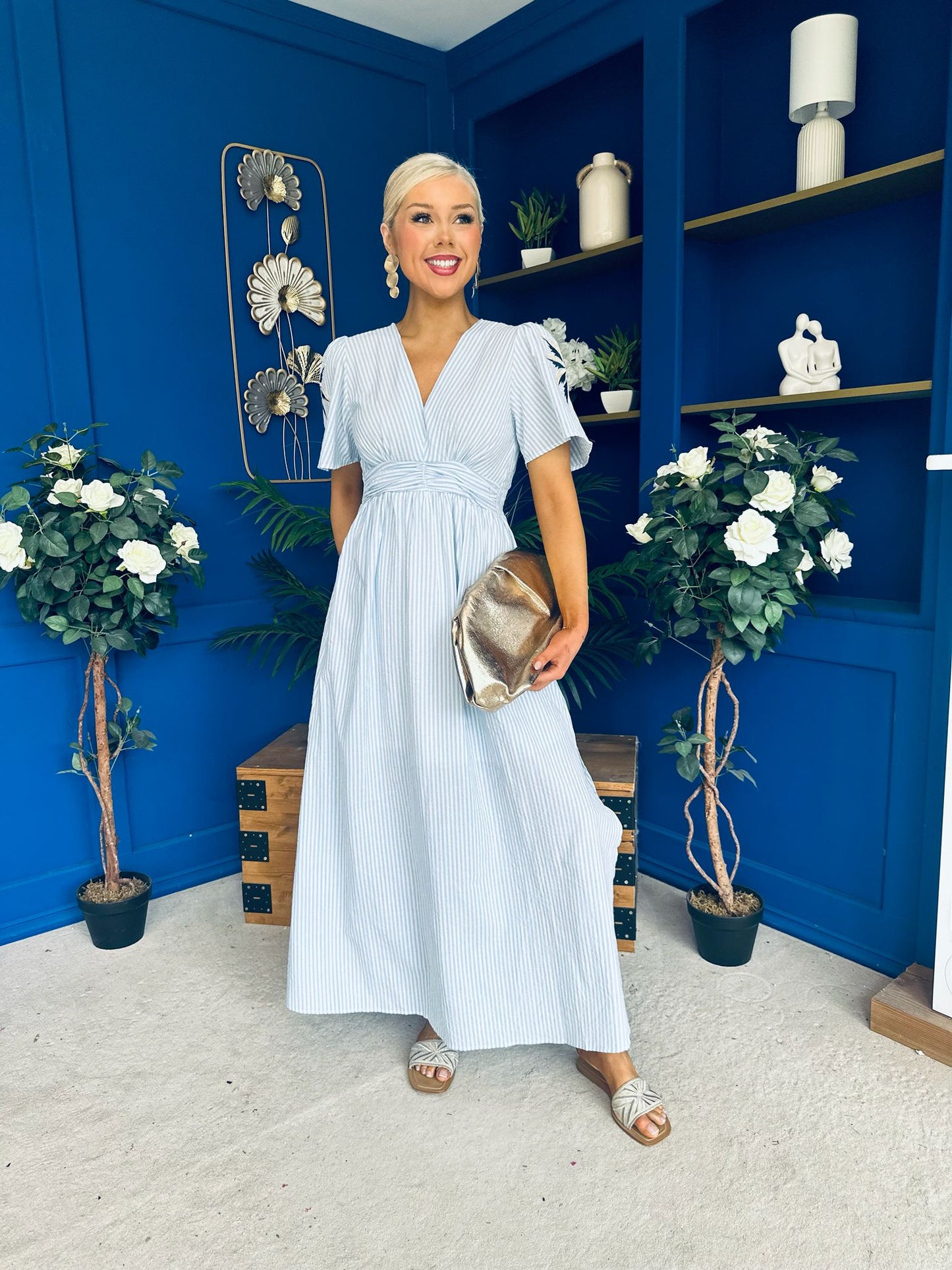 Lorna Embellished Sleeve Maxi Dress Blue