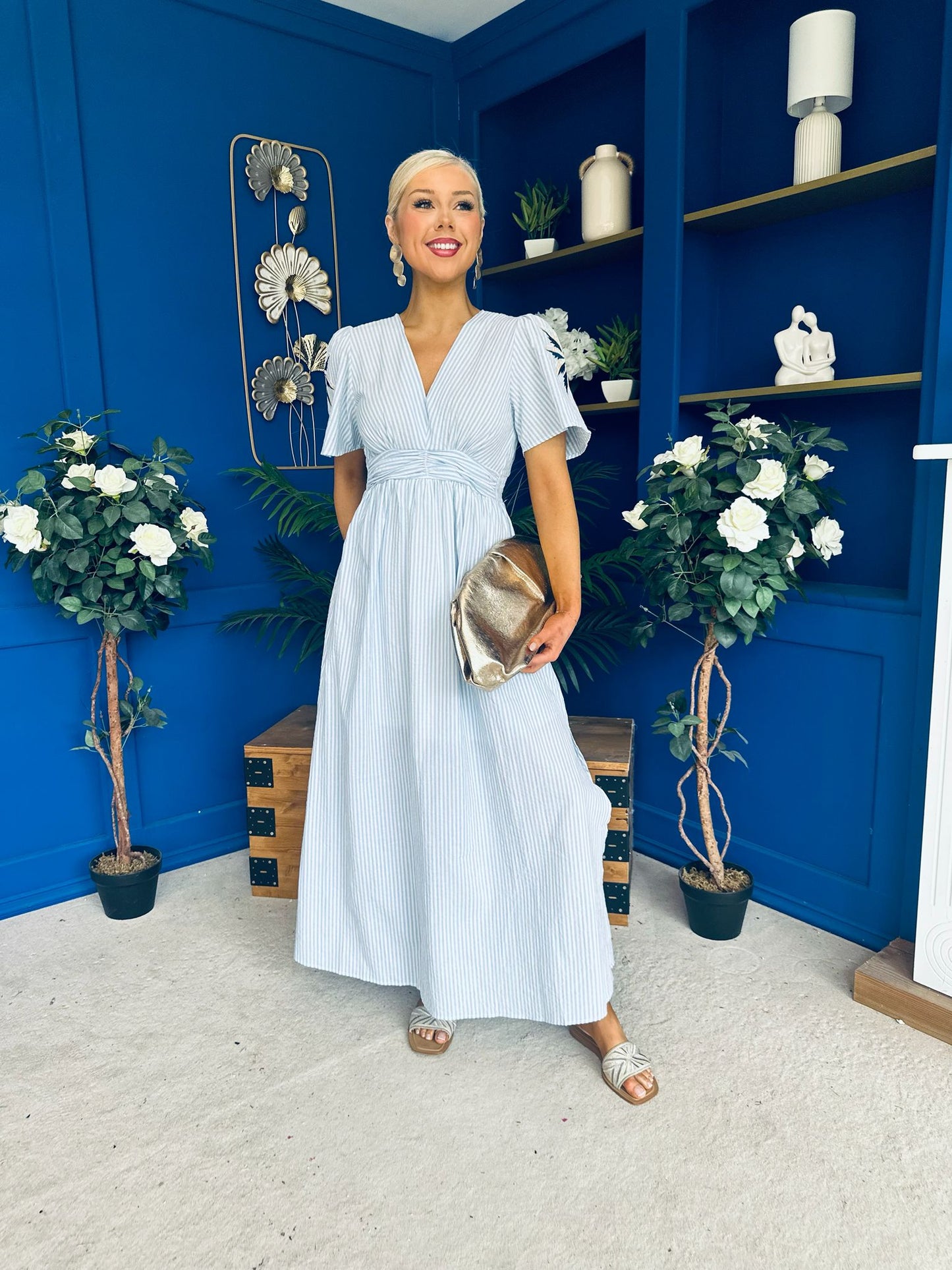 Lorna Embellished Sleeve Maxi Dress Blue