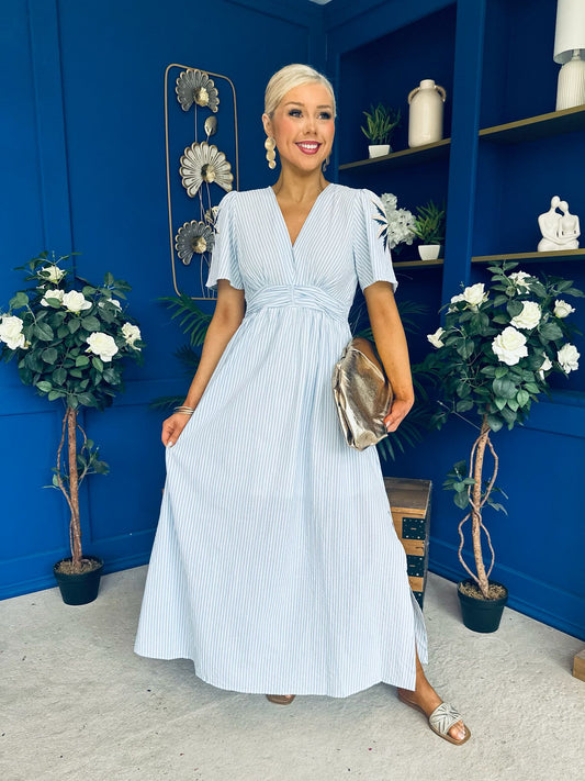 Lorna Embellished Sleeve Maxi Dress Blue