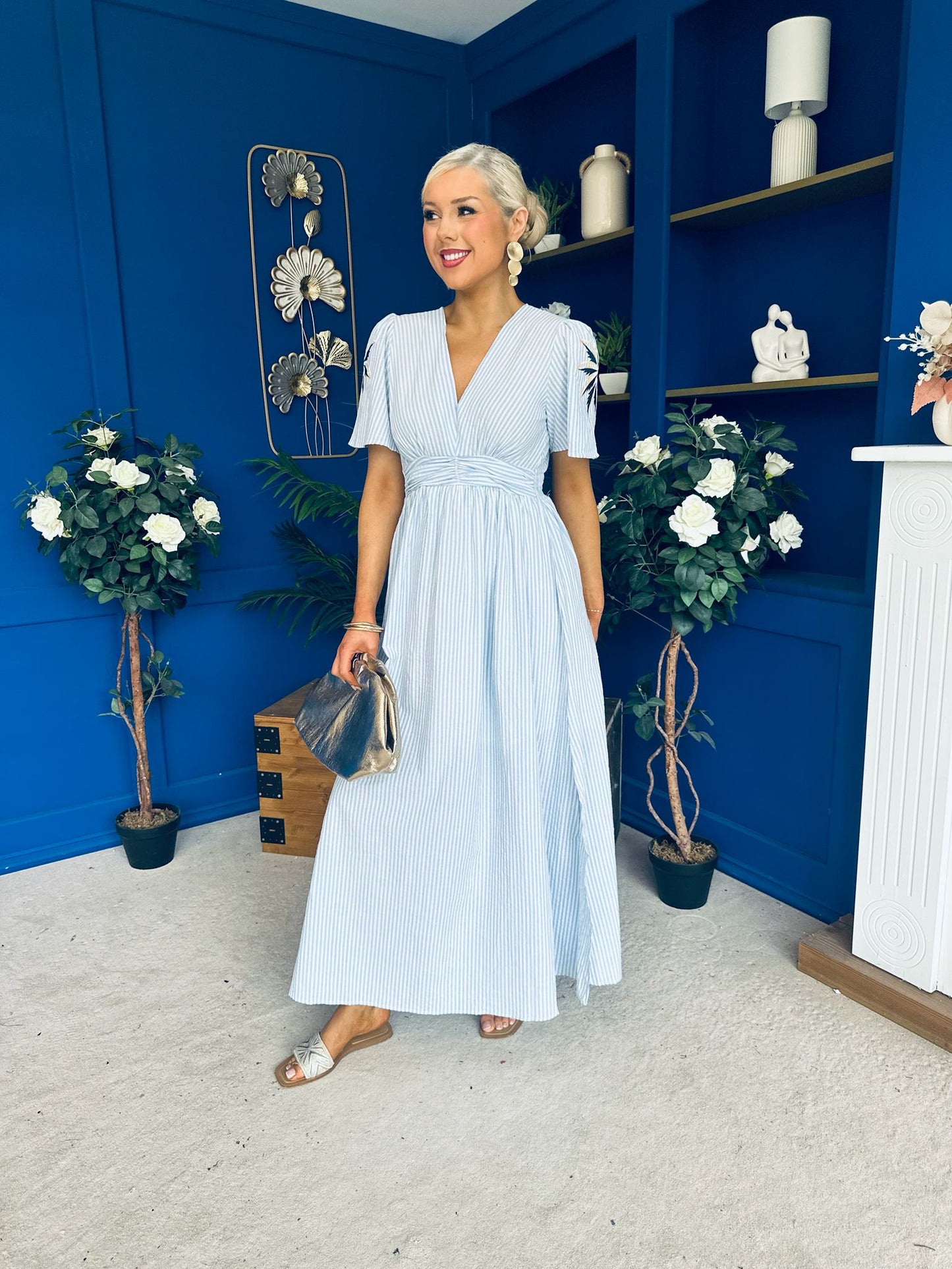 Lorna Embellished Sleeve Maxi Dress Blue