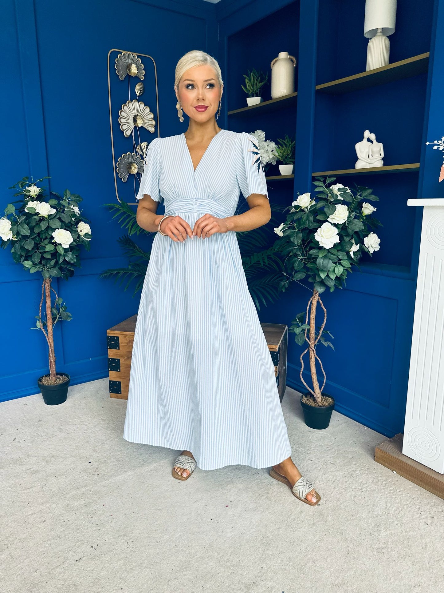 Lorna Embellished Sleeve Maxi Dress Blue