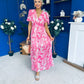 Sara Banded Midi Dress Floral Fuchsia
