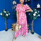 Sara Banded Midi Dress Floral Fuchsia