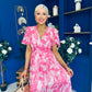 Sara Banded Midi Dress Floral Fuchsia
