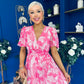 Sara Banded Midi Dress Floral Fuchsia