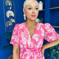 Sara Banded Midi Dress Floral Fuchsia
