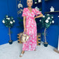 Sara Banded Midi Dress Floral Fuchsia