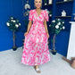 Sara Banded Midi Dress Floral Fuchsia