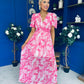 Sara Banded Midi Dress Floral Fuchsia