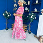 Sara Banded Midi Dress Floral Fuchsia
