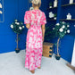 Sara Banded Midi Dress Floral Fuchsia