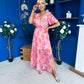 Sara Banded Midi Dress Floral Peach