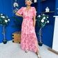 Sara Banded Midi Dress Floral Peach