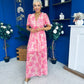 Sara Banded Midi Dress Floral Peach