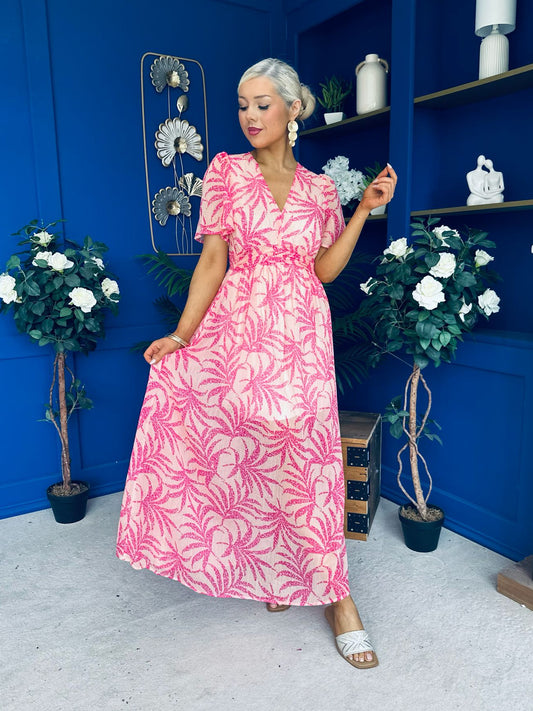 Sara Banded Midi Dress Floral Peach