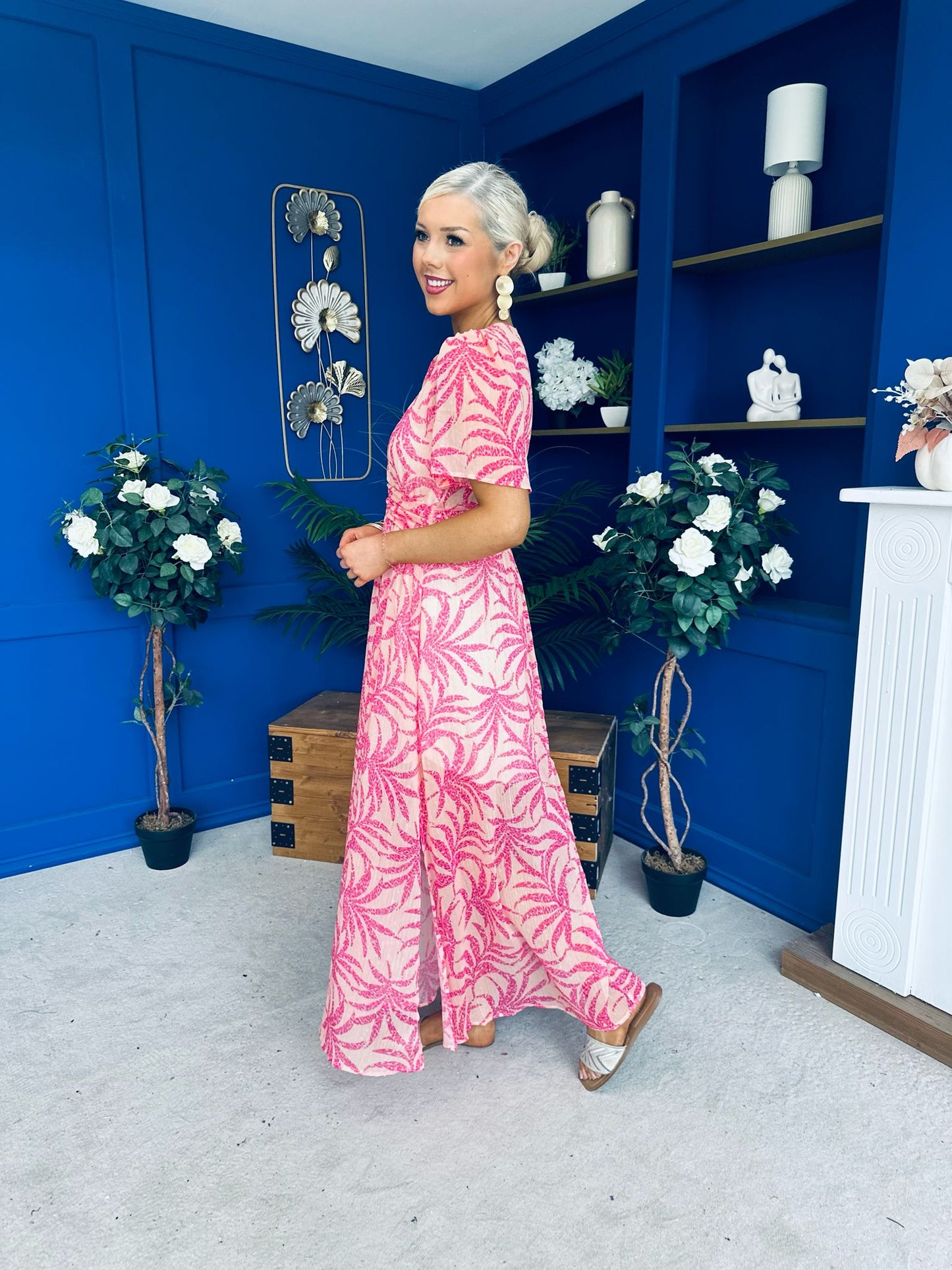 Sara Banded Midi Dress Floral Peach