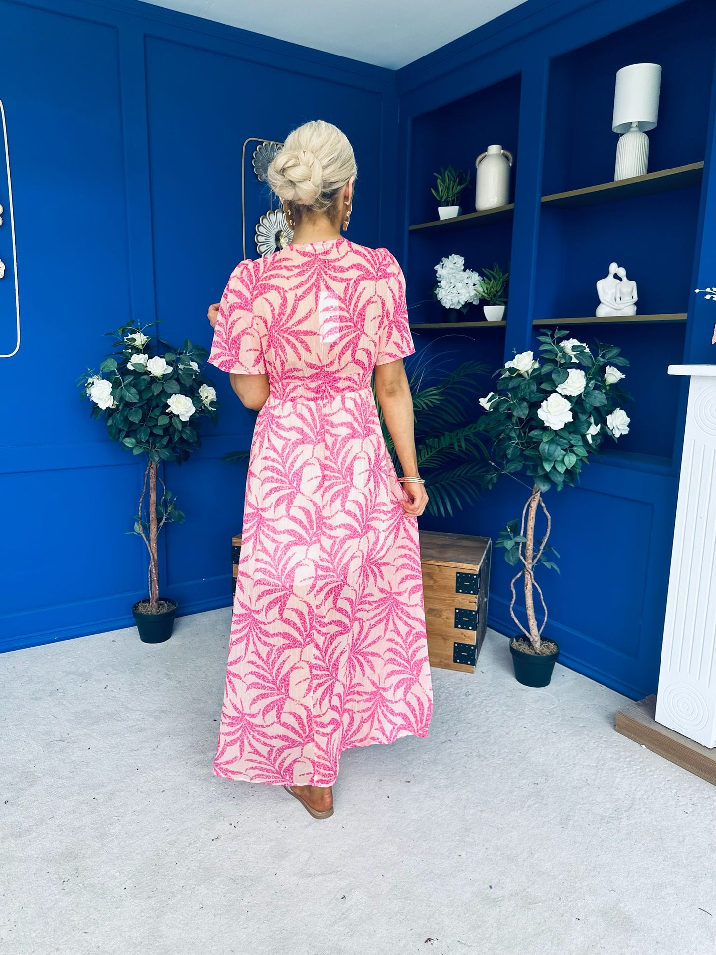 Sara Banded Midi Dress Floral Peach