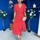 Gretta Split Leg Midi Dress Floral Red