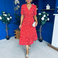 Gretta Split Leg Midi Dress Floral Red