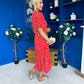 Gretta Split Leg Midi Dress Floral Red