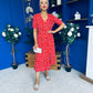 Gretta Split Leg Midi Dress Floral Red