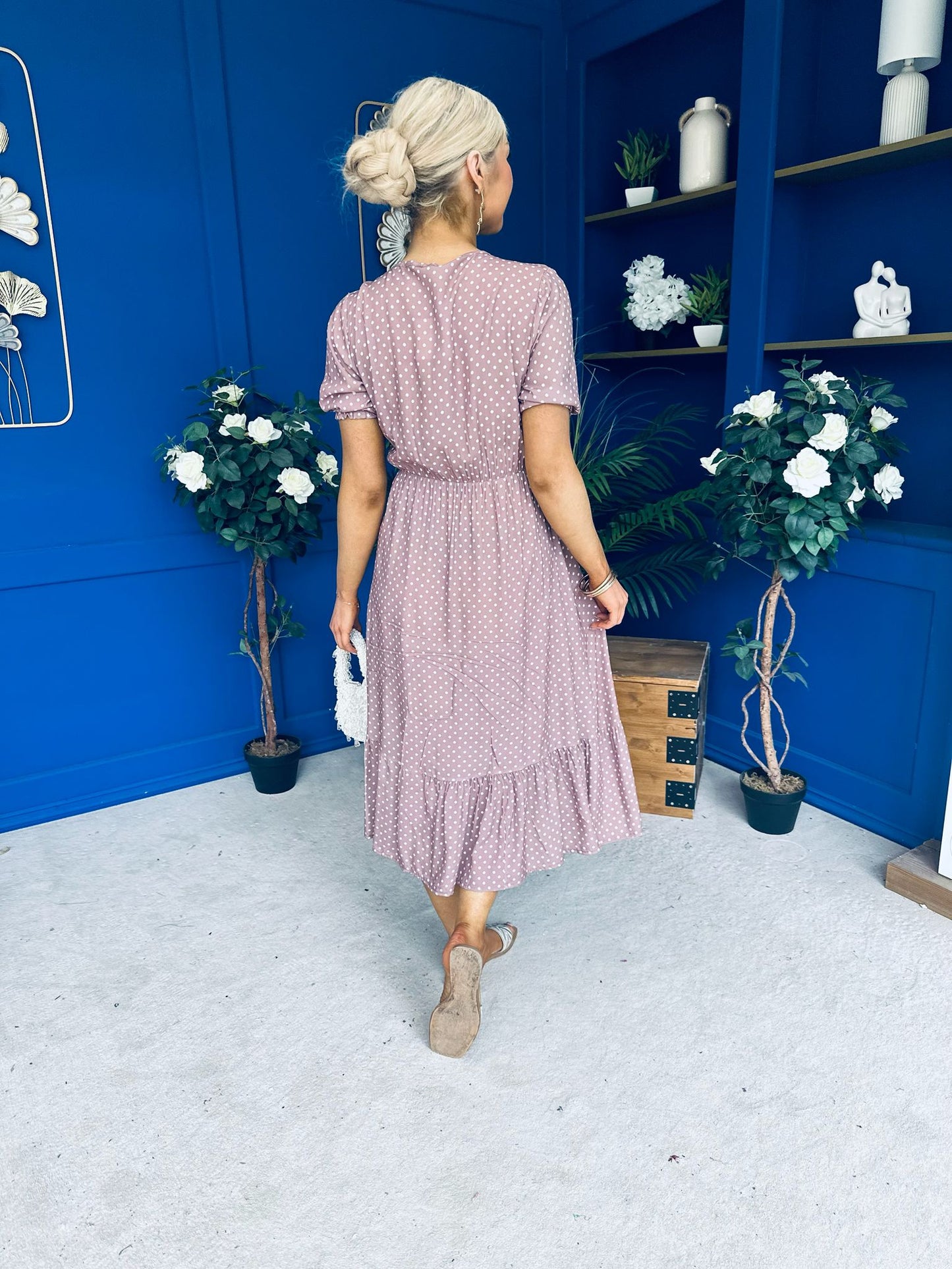 Gretta Split Leg Midi Dress Polka Taupe