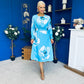 Mollie Banded Midi Dress Floral Sky