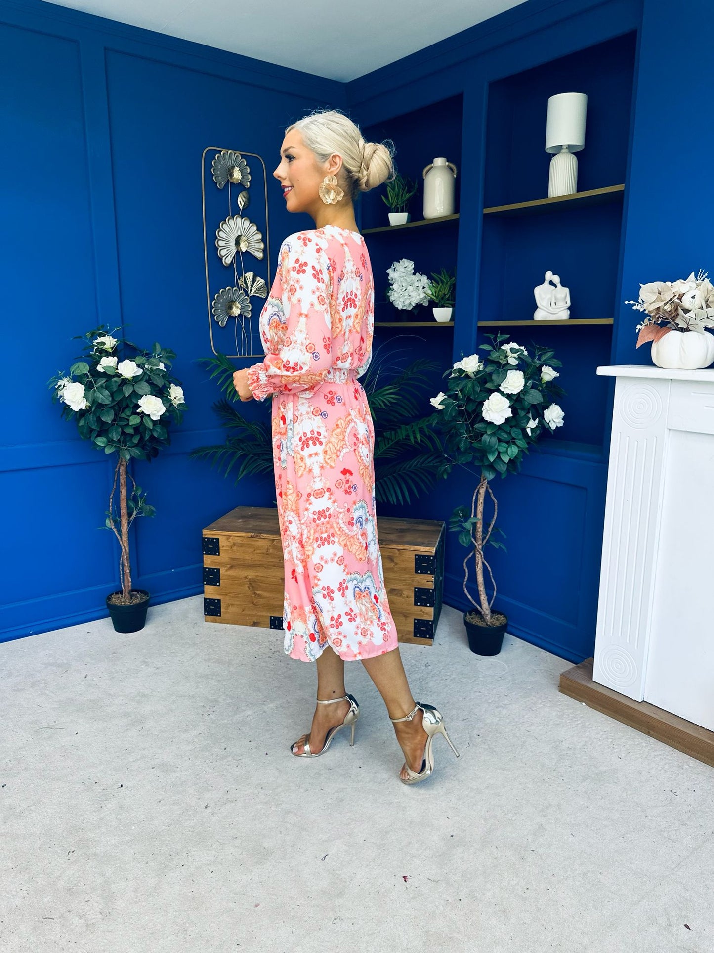 Mollie Banded Midi Dress Paisley Peach