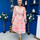 Mollie Banded Midi Dress Paisley Peach