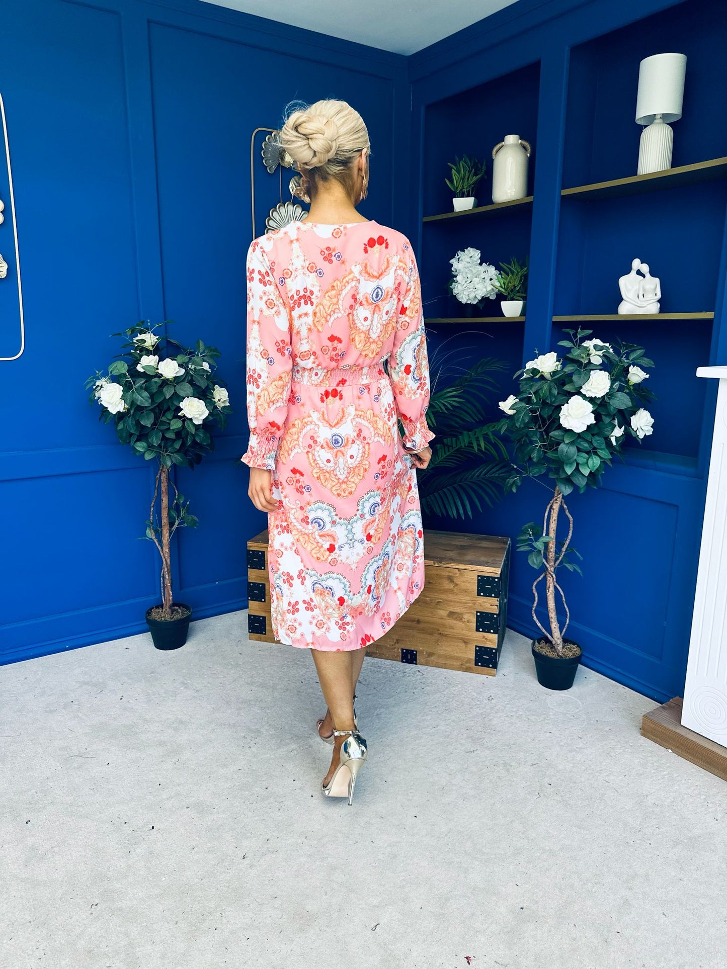 Mollie Banded Midi Dress Paisley Peach