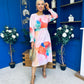 Mollie Banded Midi Dress Floral Pink