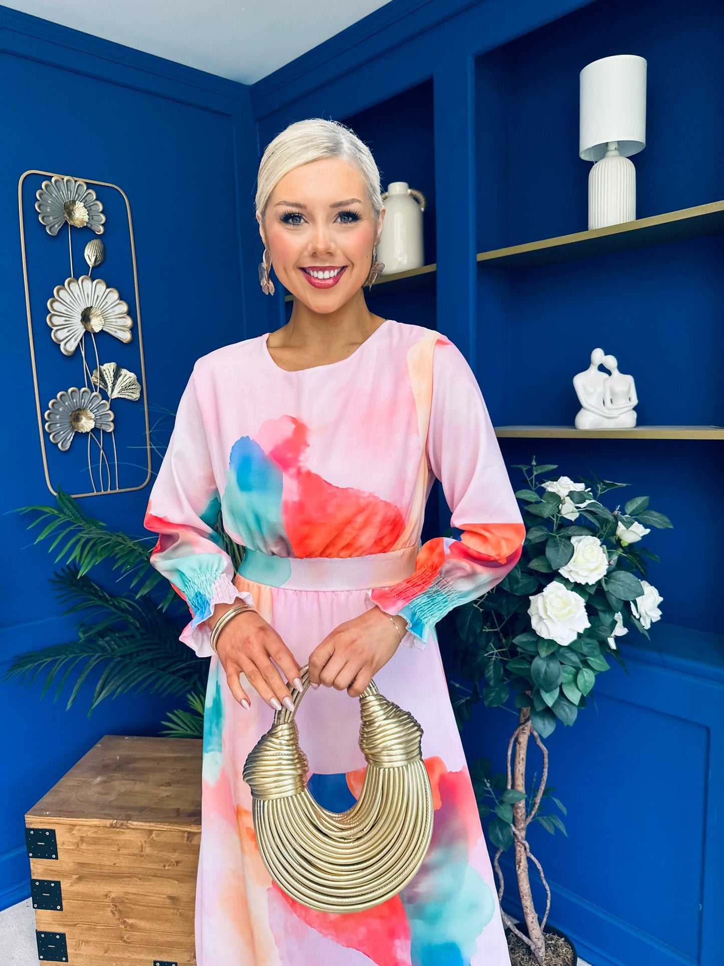 Mollie Banded Midi Dress Floral Pink
