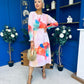 Mollie Banded Midi Dress Floral Pink