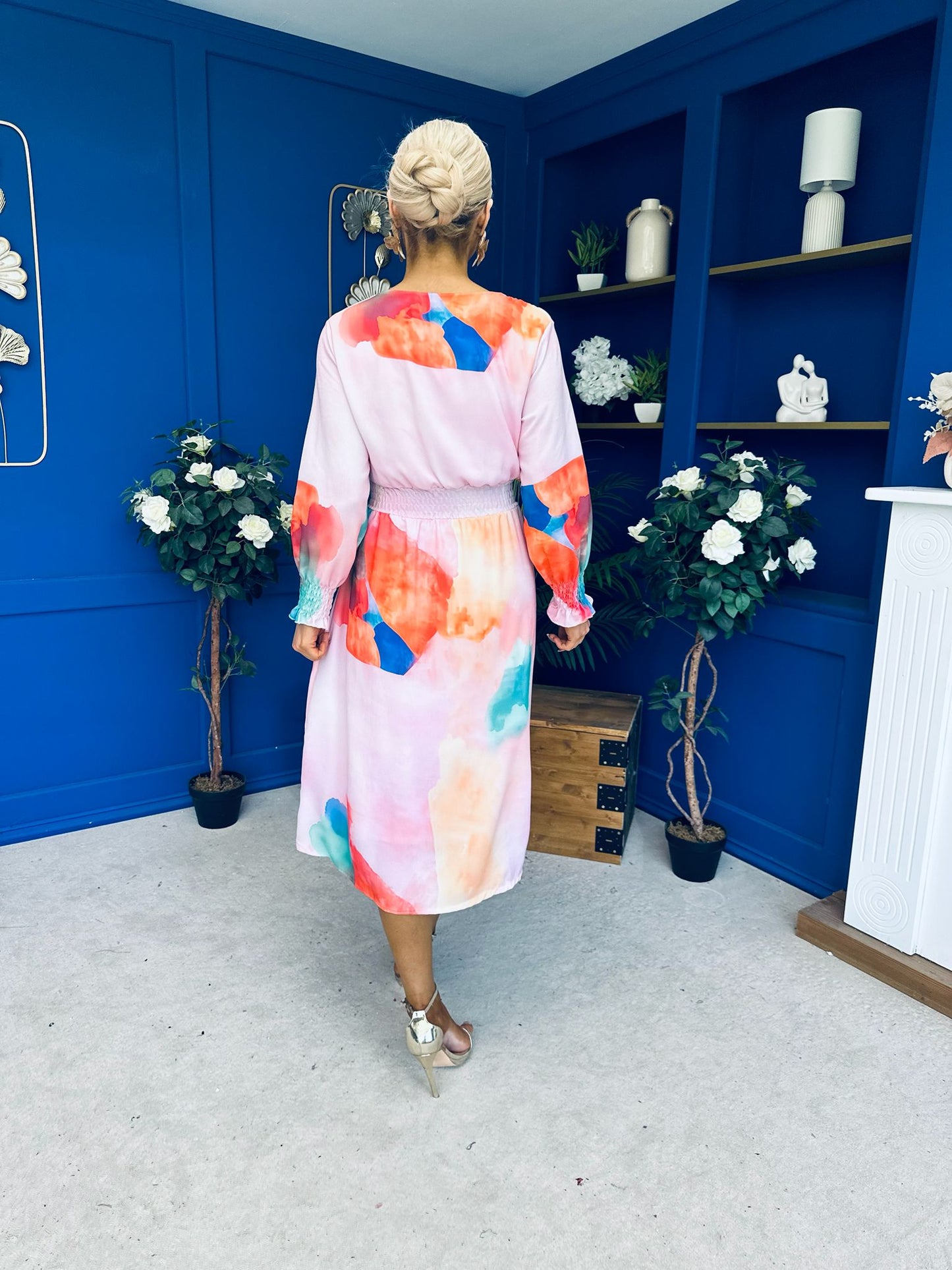 Mollie Banded Midi Dress Floral Pink