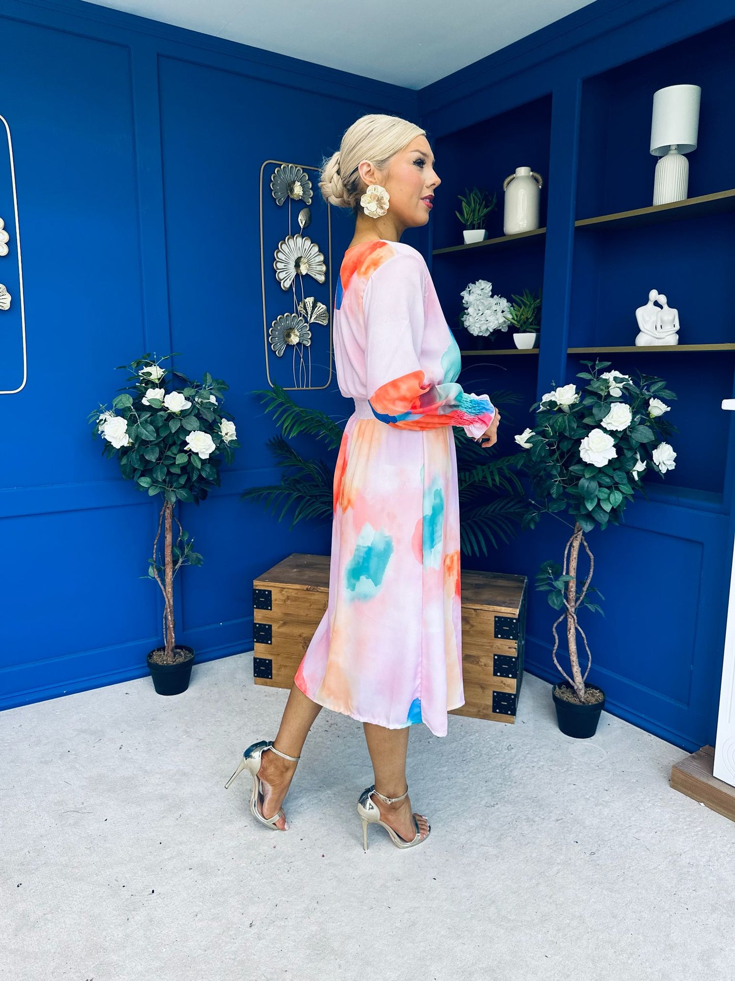 Mollie Banded Midi Dress Floral Pink