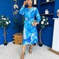 Mollie Banded Midi Dress Floral Blue