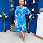 Mollie Banded Midi Dress Floral Blue