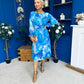 Mollie Banded Midi Dress Floral Blue