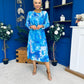 Mollie Banded Midi Dress Floral Blue