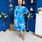 Mollie Banded Midi Dress Floral Blue