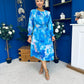 Mollie Banded Midi Dress Floral Blue