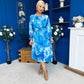 Mollie Banded Midi Dress Floral Blue