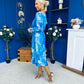 Mollie Banded Midi Dress Floral Blue