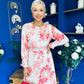 Mollie Banded Midi Dress Floral Cream