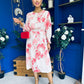 Mollie Banded Midi Dress Floral Cream
