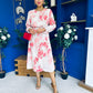 Mollie Banded Midi Dress Floral Cream